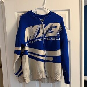 Blue and Cream Zip-Up Sweater